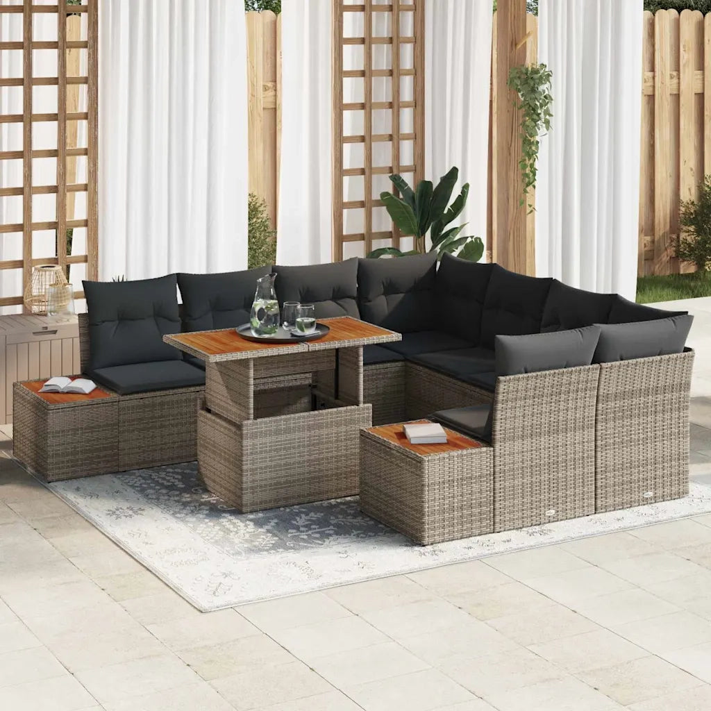 Set da Pranzo per Giardino con cuscino 9 pcs Grigio e Marrone