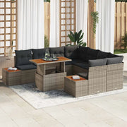 Set da Pranzo per Giardino con cuscino 9 pcs Grigio e Marrone