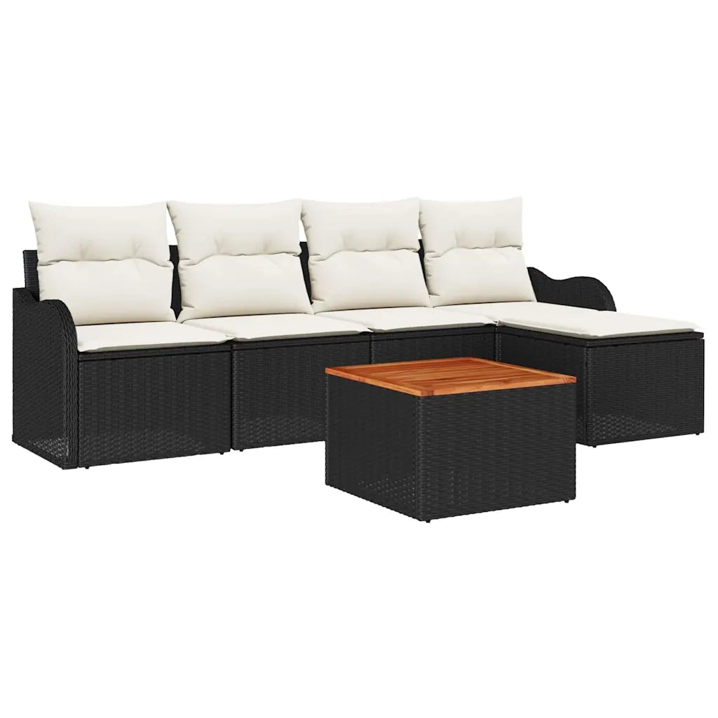 Set Divano da Giardino con cuscino 6 pcs Nero polyrattan