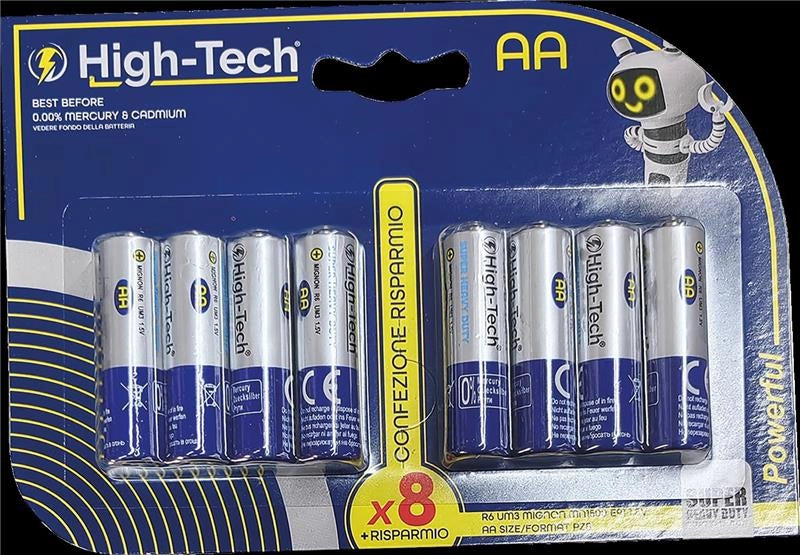 HIGH-TECH BATTERIE AA 8 PEZZI CONFEZIONE RISPARMIO