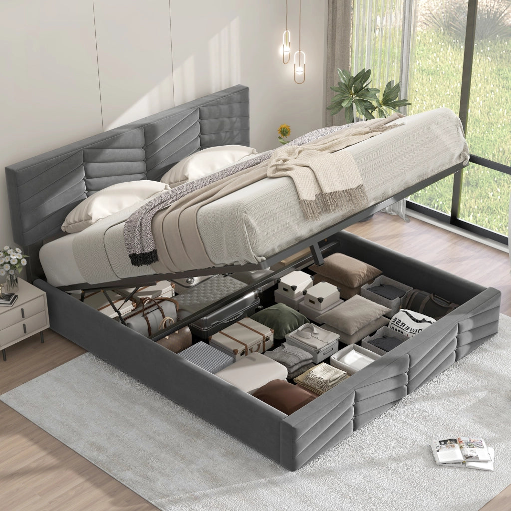 LETTO Contenitore 140x200 cm Velluto Grigio