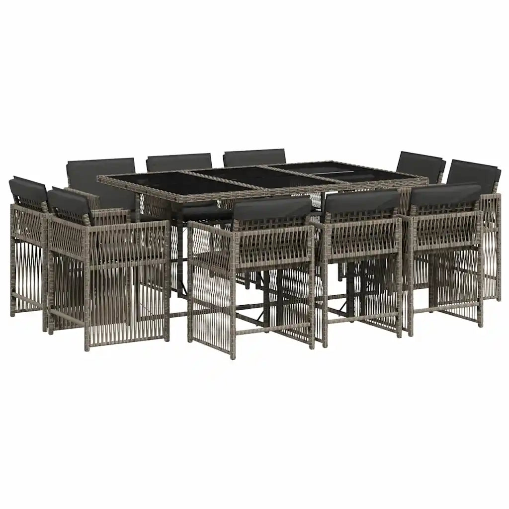 Set da Pranzo da Giardino 11pz con Cuscini in Polyrattan Grigio