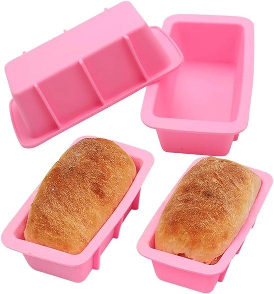 Mini forma per toastcasse antiaderenti in silicone, mal rettangolare 16,5 cm, set da 4 pezzi, con sapone naturale manuale.