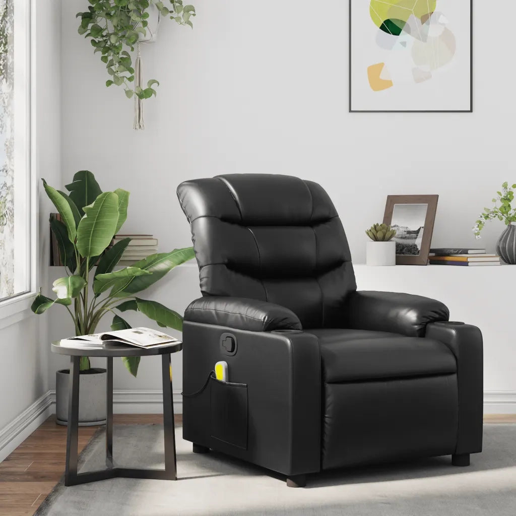 Poltrona Massaggiante | Sedia Relax Reclinabile Nera in Similpelle