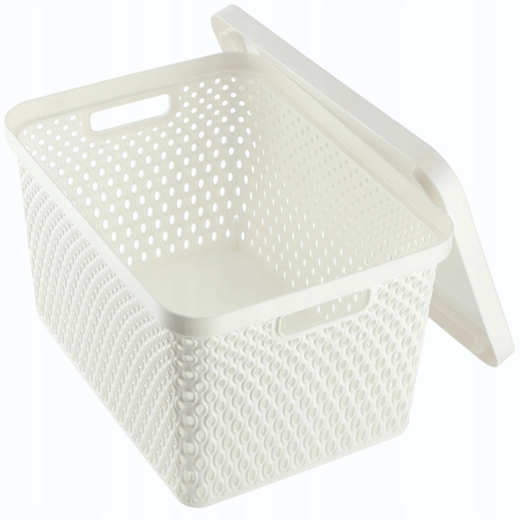 Set di 3 cestini in plastica KADAX con coperchio, colore bianco.