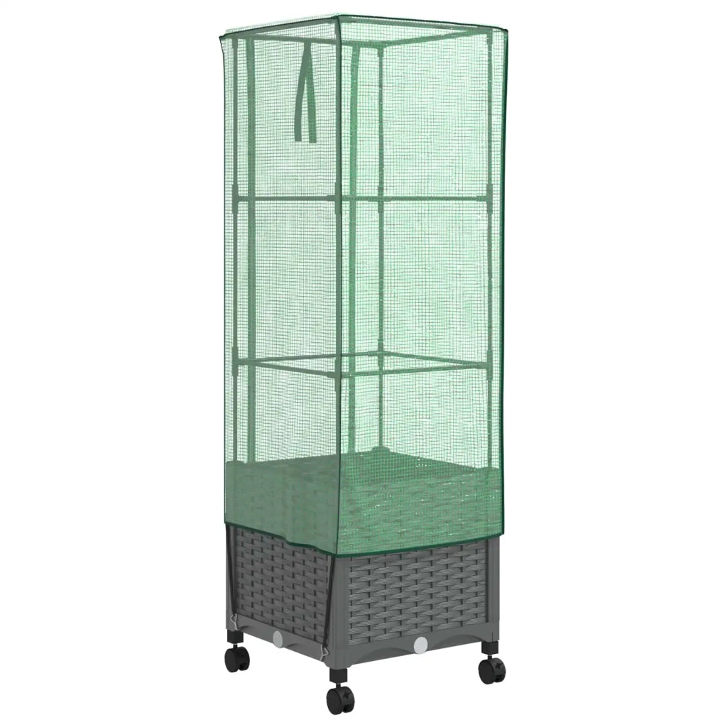 Vaso da Giardino con Copertura per Serra e Ruote Grigio Chiaro 3422932