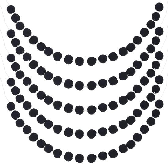 Decorazioni a forma di pompon nero da 5 pezzi - Slinga decorativa - Lunghezza 2120 mm