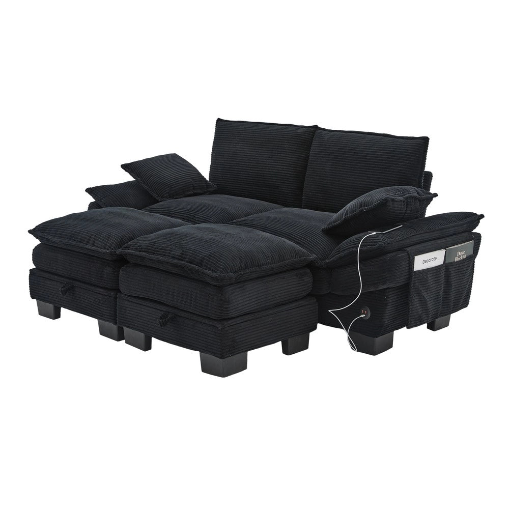 Sofa modulare 2 posti con sgabelli - Zephmum - Ampia seduta, design ergonomico, USB-C