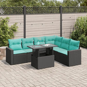 Set Divani Giardino 7 pz con Cuscini Nero Polyrattan Acacia 3326328