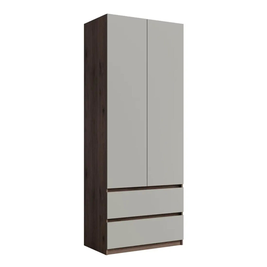 Armadio NUBIA 90 cm noce e grigio – 2 ante battenti con 2 cassetti