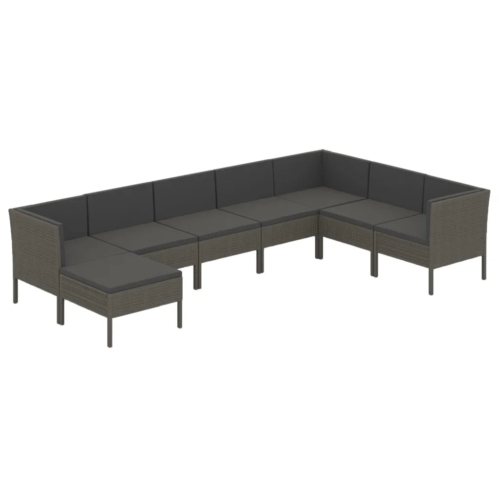 Set Divani da Giardino 8 pz con Cuscini in Polyrattan Grigio 3094422