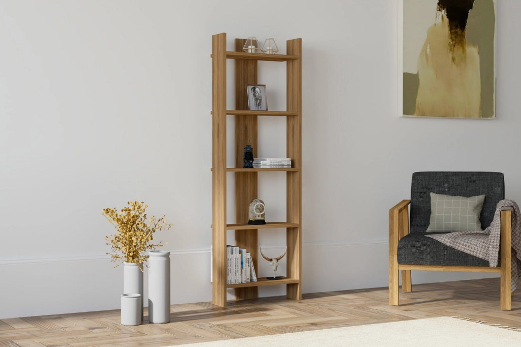 Libreria in legno "Virba" - 52 x 22 x 149 cm - Noce