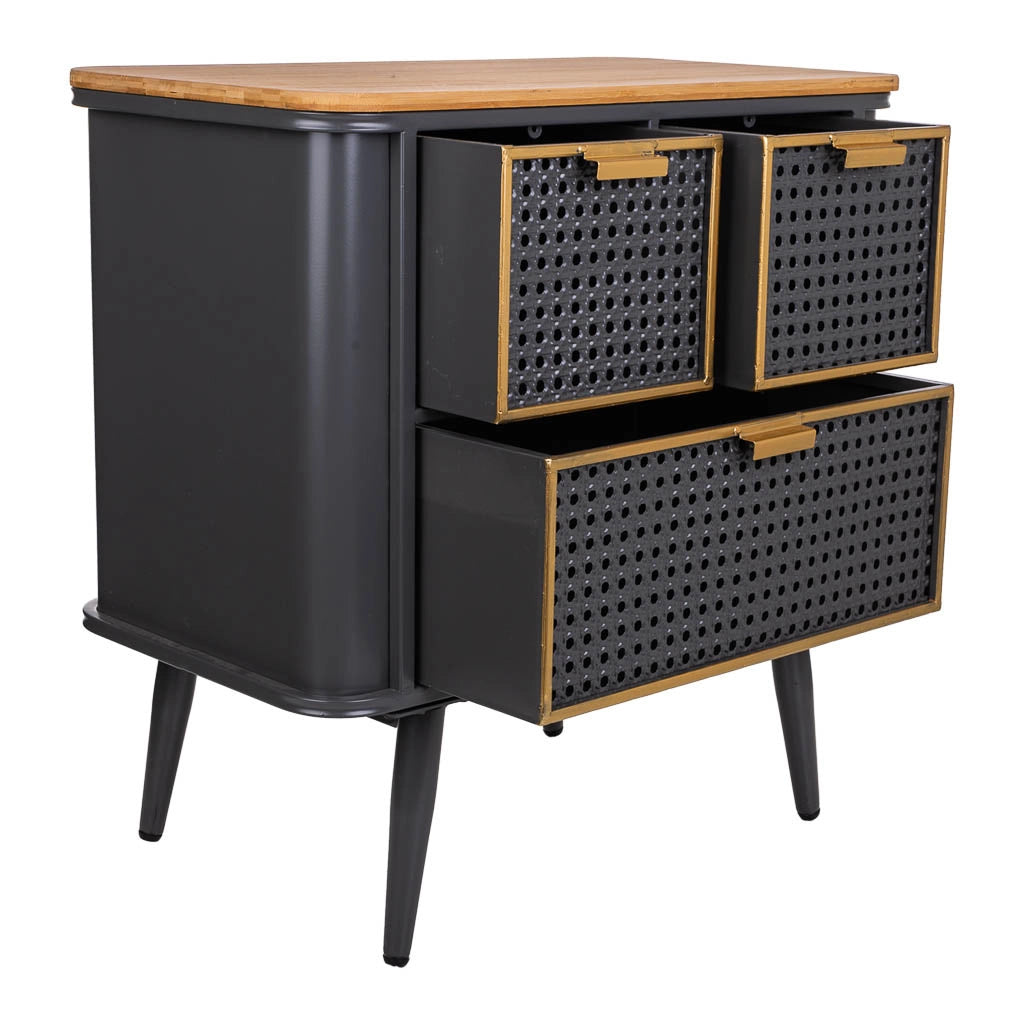 Comodino in metallo nero e legno 58x33x60h