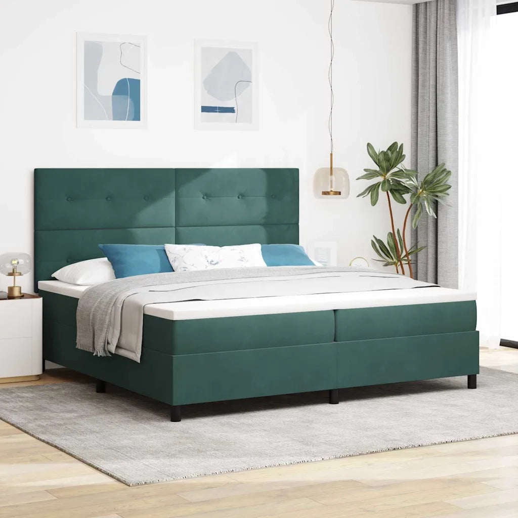 Letto a Sorgente LED Verde Scuro 200 x 200 cm Tessuto