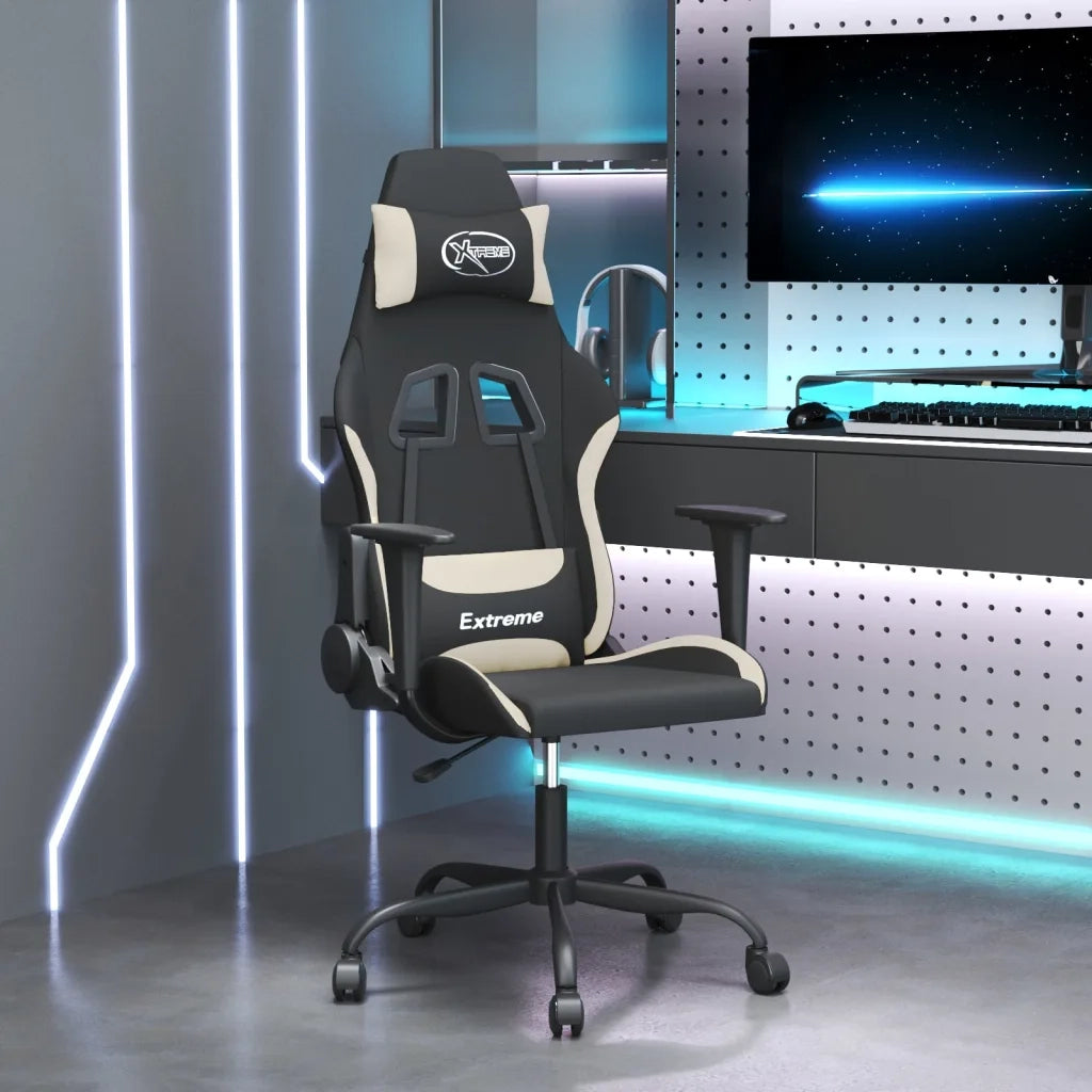 Sedia da Gaming Nero e Crema in Tessuto 3143711