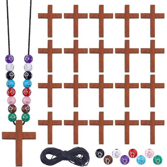 Set di catenelle in legno a forma di croce per DIY con perle