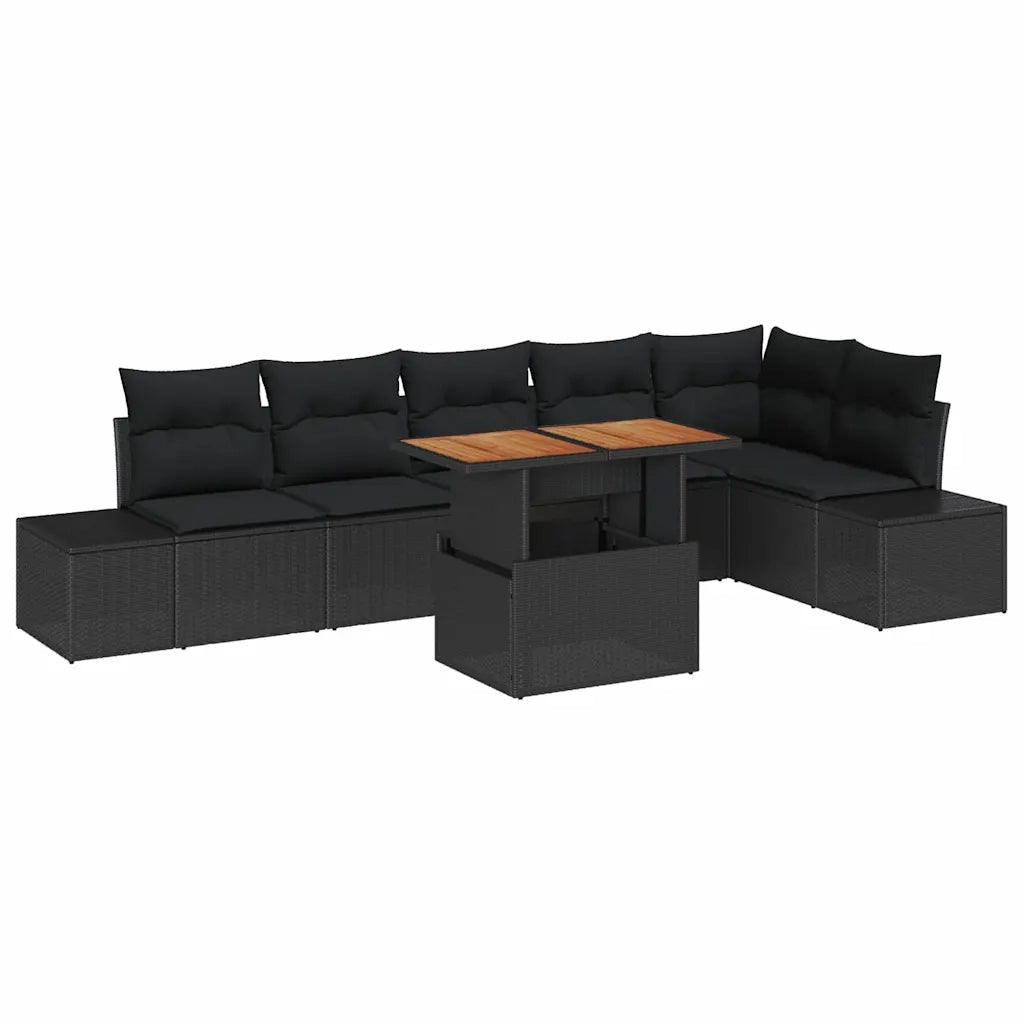 Set da Pranzo per Giardino con cuscino 7 pcs Nero e Marrone