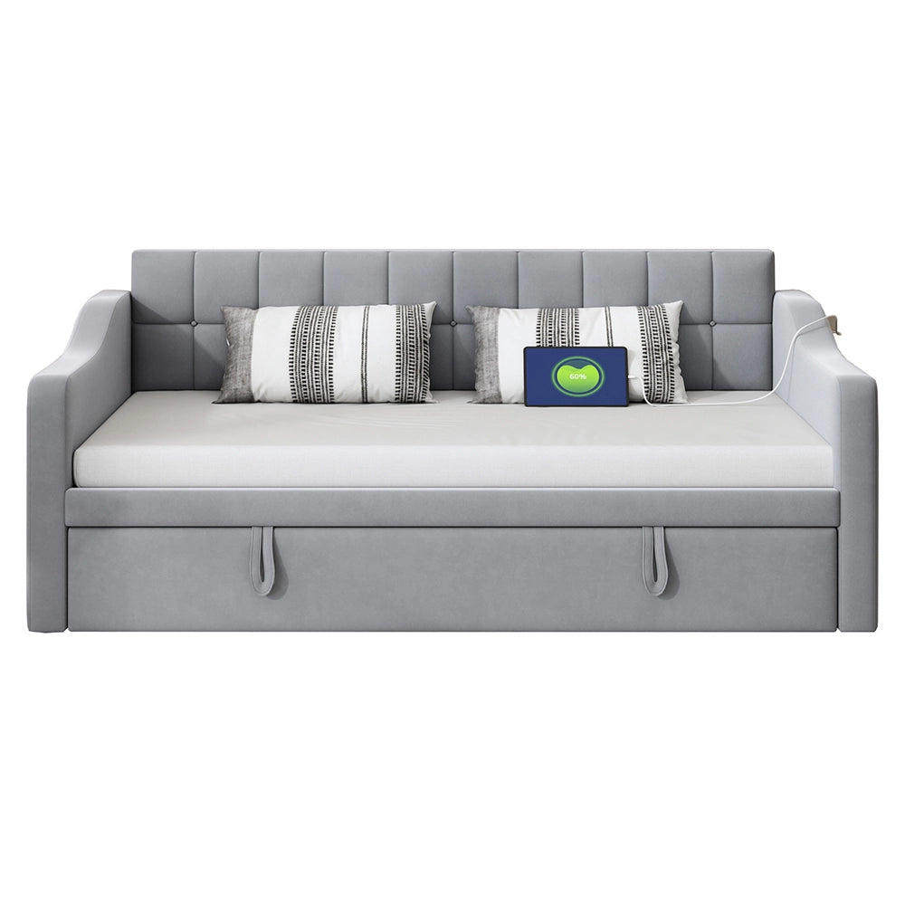 Divano letto 2 in 1 - Xylo - 90/180 cm velluto grigio chiaro