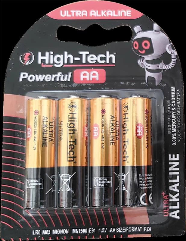 HIGH-TECH BATTERIE ULTRA ALKALINE 4 PEZZI POWERFUL AA DURATURE