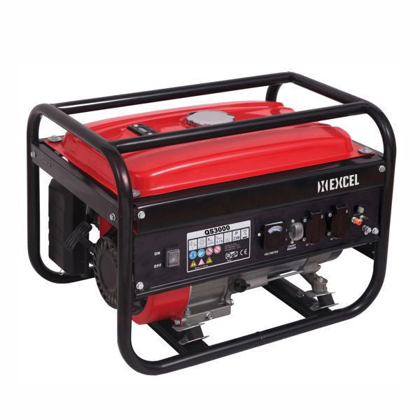 Excel GN2800 Generatore di Corrente 2,8 kW 3,5 kVA Motore 4 Tempi Serbatoio 13 L Autonomia 10 h Avviamento Manuale Autoavvolgente (61x44x45 cm) colore Nero