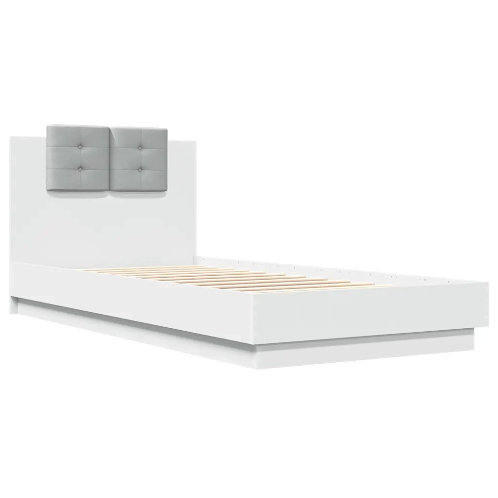 Letto singolo | Letto per adulti | Giroletto con Testiera Bianco 90x200 cm in Legno Multistrato