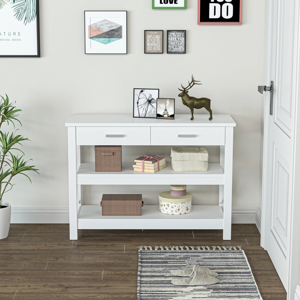 Tavolo console con 2 cassetti e ripiani ¨C Minimal ¨C Bianco 105x40x76 cm