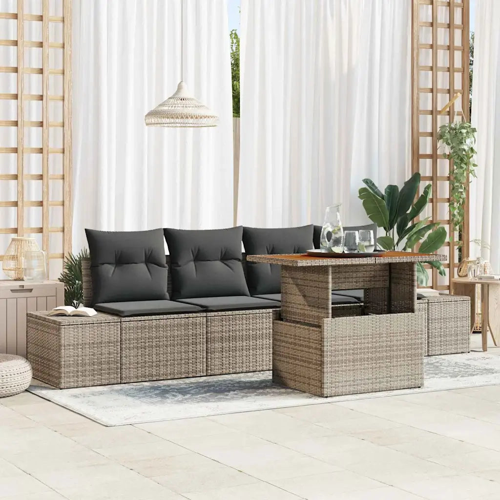 Set Divano da Giardino 5 pcs Grigio Poly Rattan 3358631