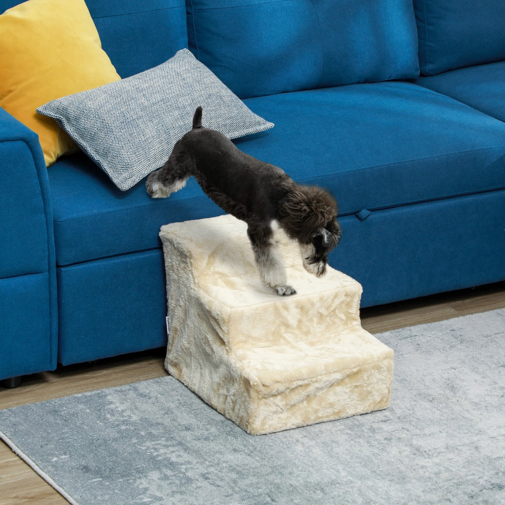 Scaletta per Cani 3 Gradini con Fodera Removibile ¨C Xylo ¨C Beige 46x35x35 cm