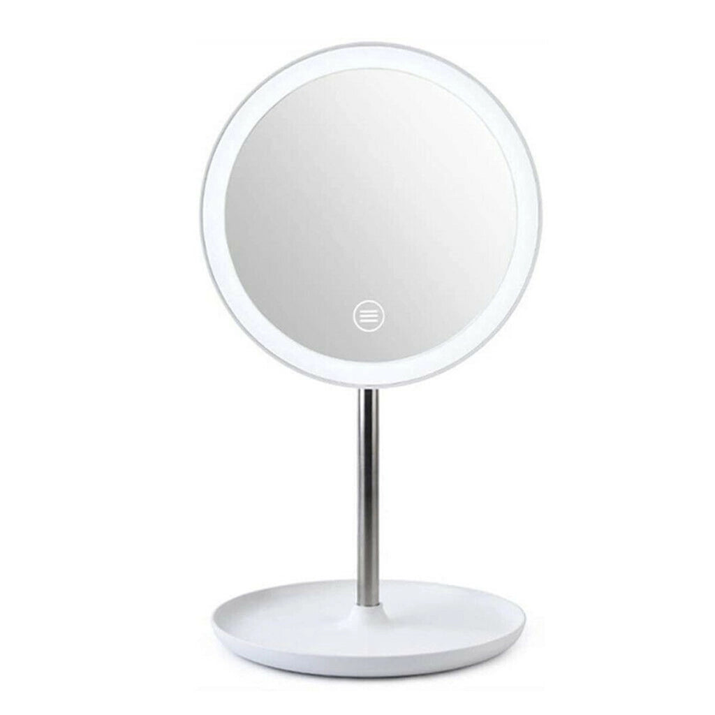 SPECCHIO TRUCCO CON LUCE LED BASE GIREVOLE BIANCO MAKE UP ILLUMINATO TOUCH 0246