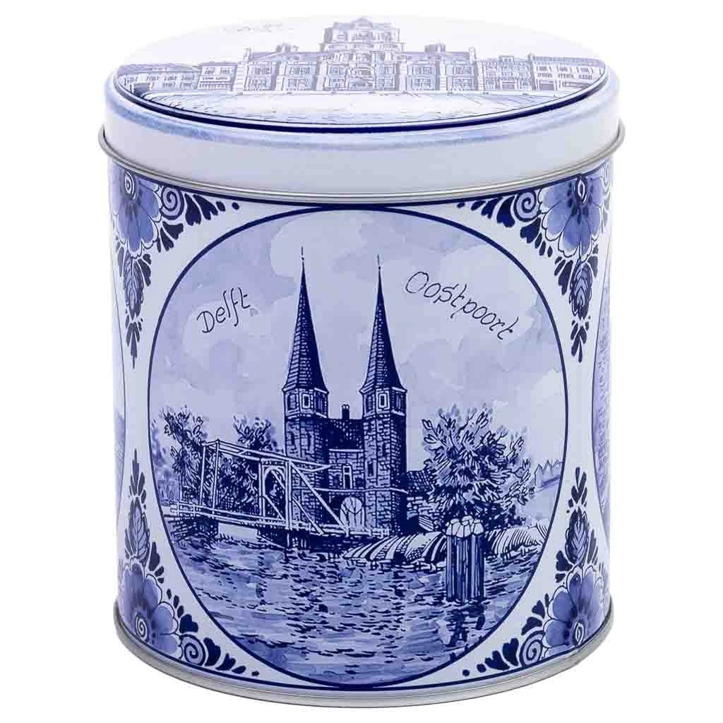 Contenitore in metallo blu e bianco D10x11,5h cm