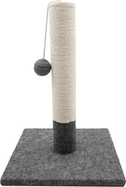 Krappaio per gatti 42 cm - Juta e tessuto duraturo - Krappaio con pompon per gatti - Grigio e bianco - Base stabile 30 x 30 cm