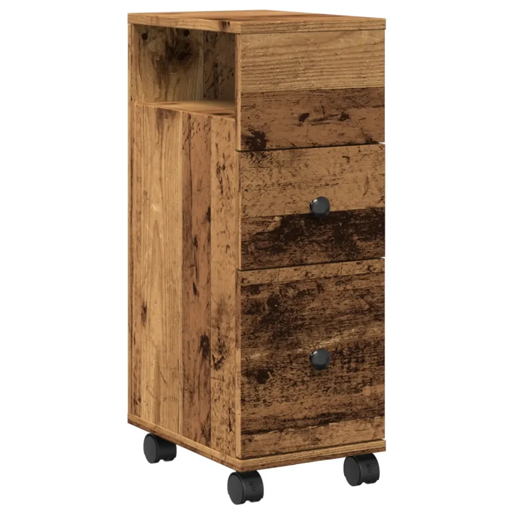 Mobile da Bagno Stretto con Ruote Legno Vecchio in Truciolato 855239