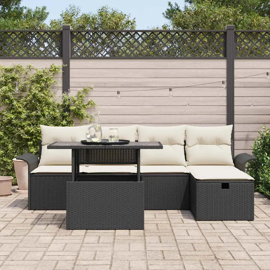 Set Divano da Giardino con cuscino 6 pcs Nero Poly Rattan 3360996
