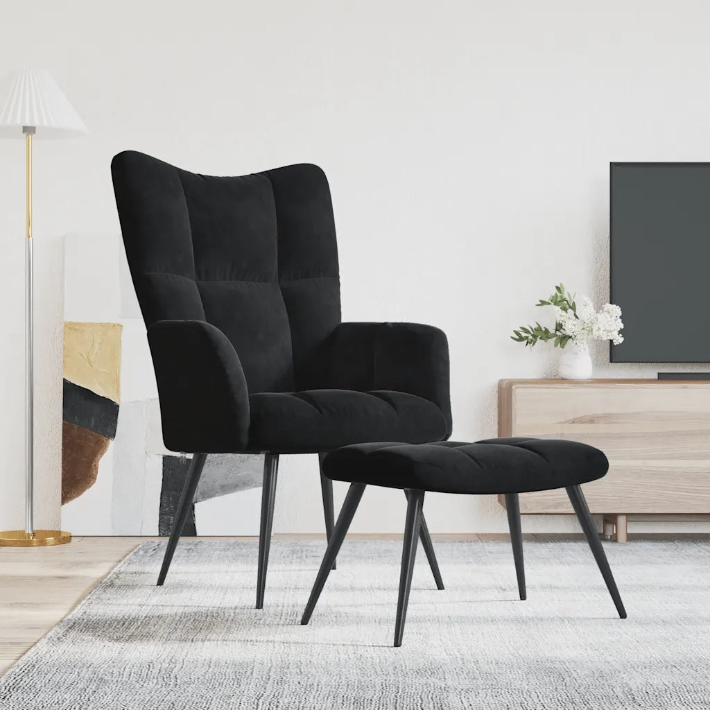 Poltrona Relax | Sedia Relax con Sgabello in Velluto Nero