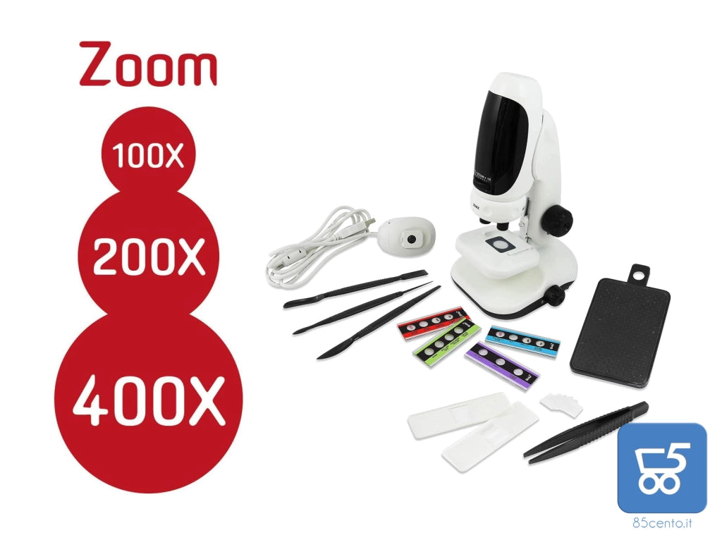 Microscopio Digitale 400x per Bambini 8+ con Camera USB e Supporto per Smartphone - EX DEMO - No Libretto Istruzioni
