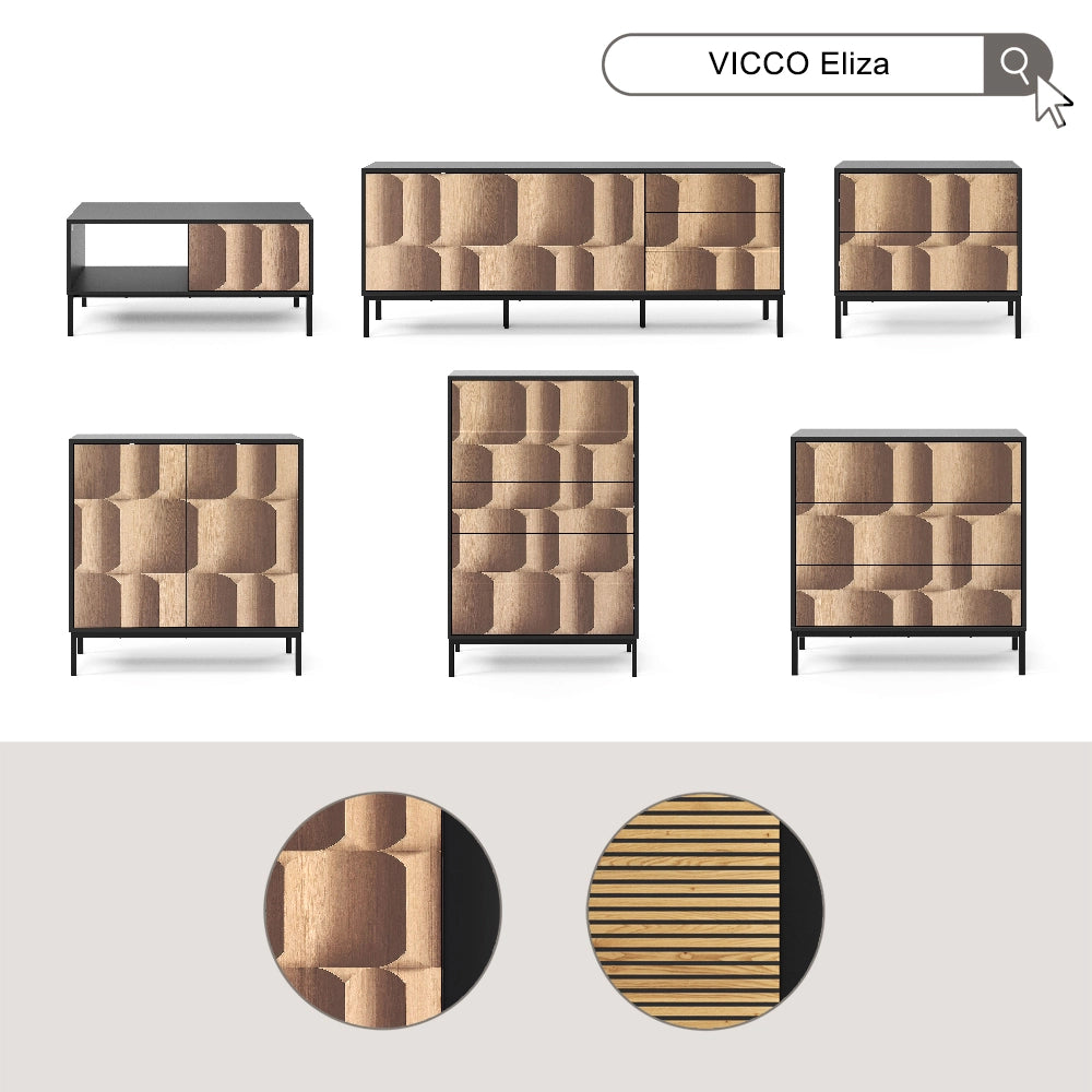 Vicco Credenza Nero/quercia 80 x 40 cm con 2 ante