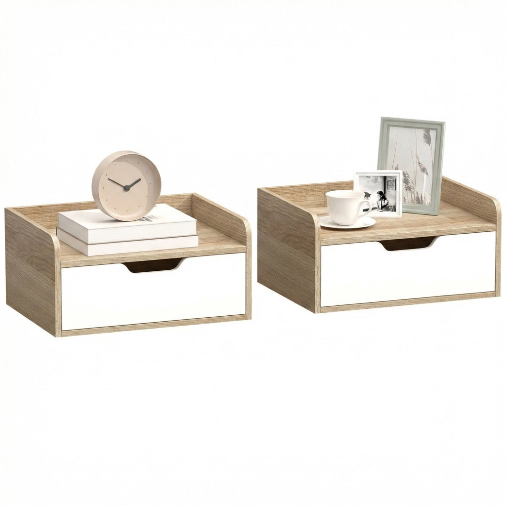 Comodino a muro con cassetto e piano rialzato ¨C zephmum ¨C 40x30x19,5 cm