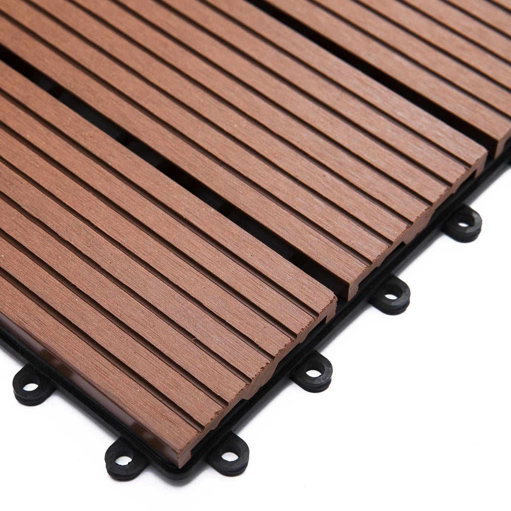 Easycomfort Set 11 Piastrelle per Esterni ad Incastro Antiscivolo in HDPE Riciclato, 30x30x2.2 cm, Marrone