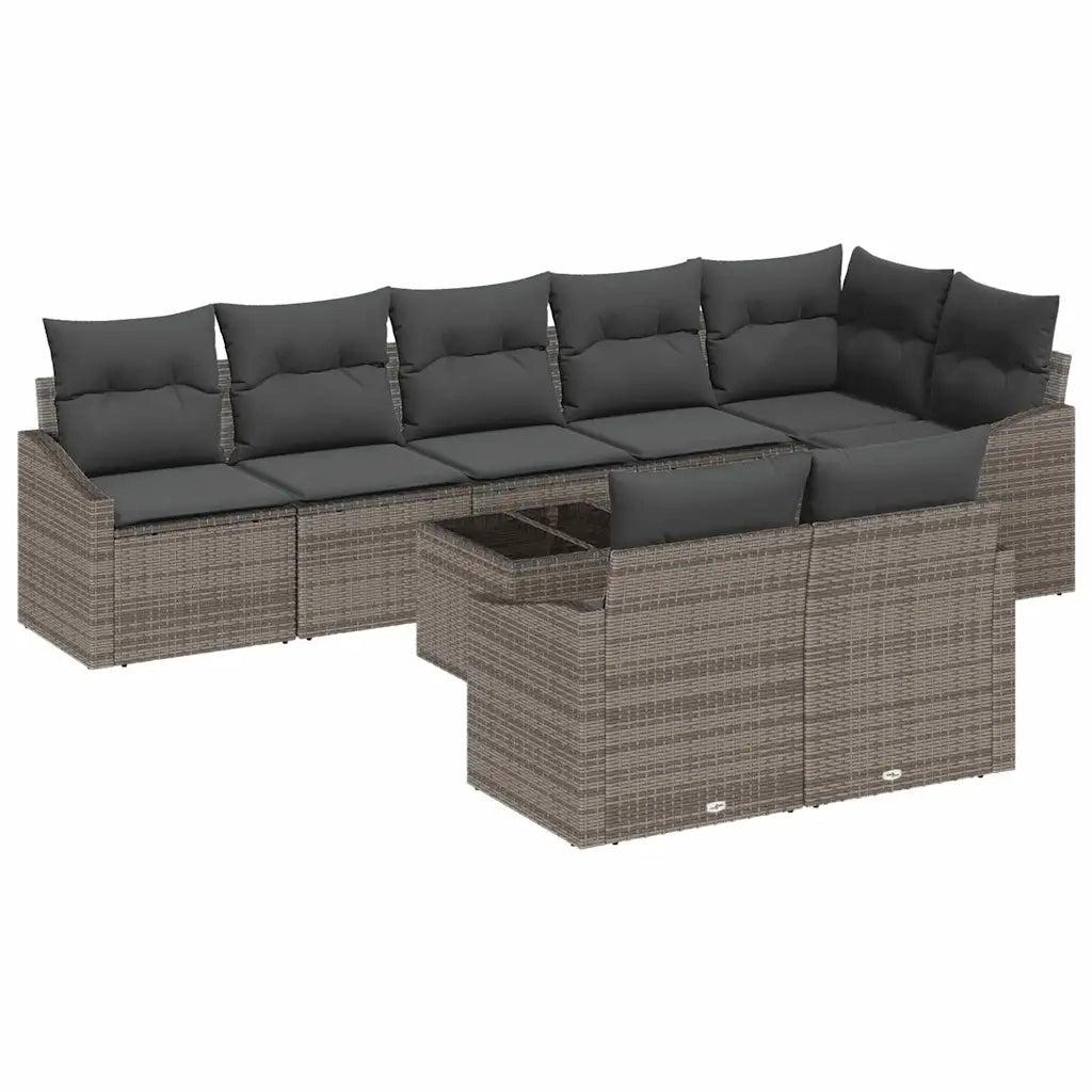 Set di divani con cuscino 9 pcs Grigio polyrattan