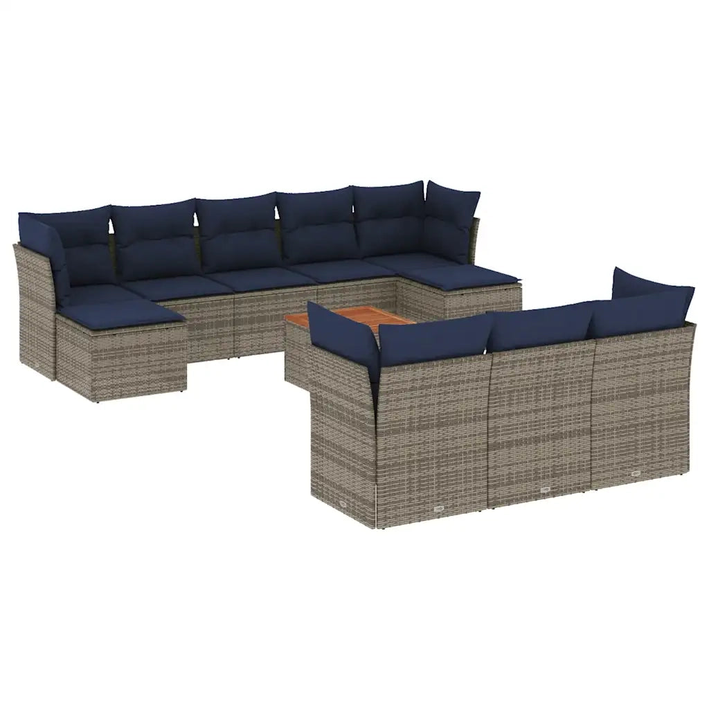 Set Divani da Giardino 11 pz con Cuscini Grigio in Polyrattan 3256215