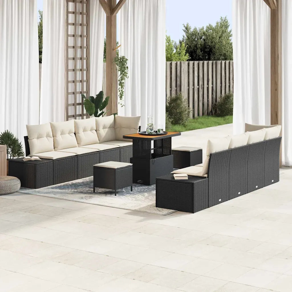 Set Divano da Giardino con cuscino 11 pcs Nero polyrattan