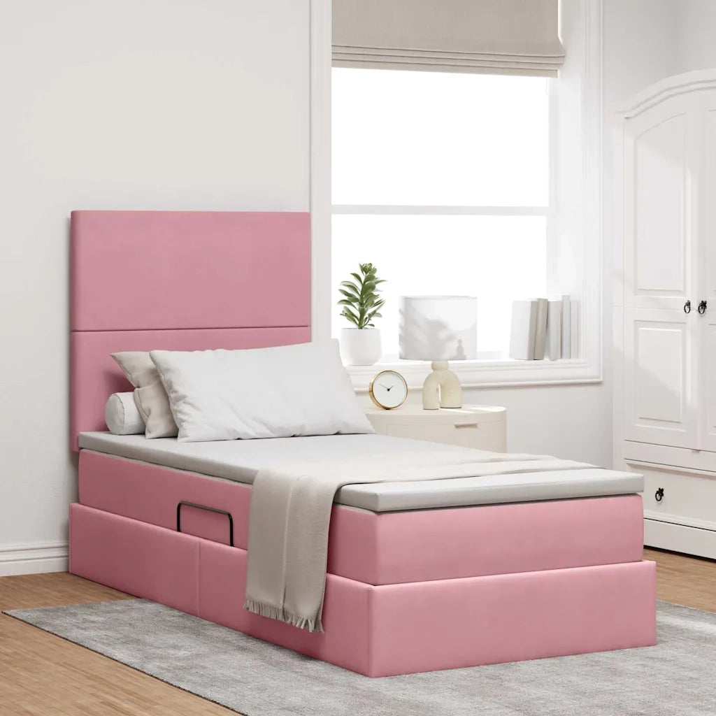 Letto con contenitore e LED con led Rosa 90 x 190 cm Velluto