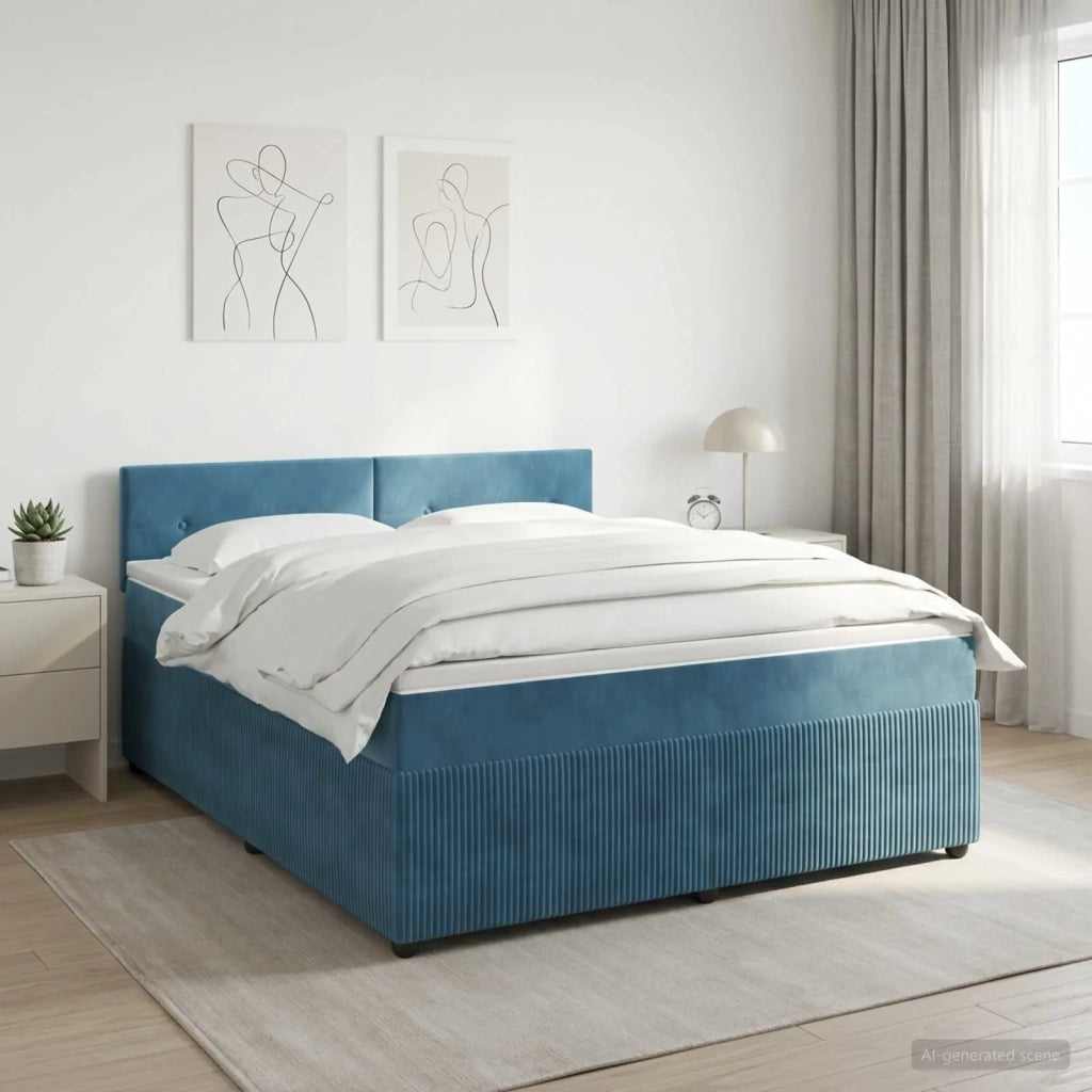 Letto box spring con materasso Blu Scuro 140 x 190 cm Velluto 3451677