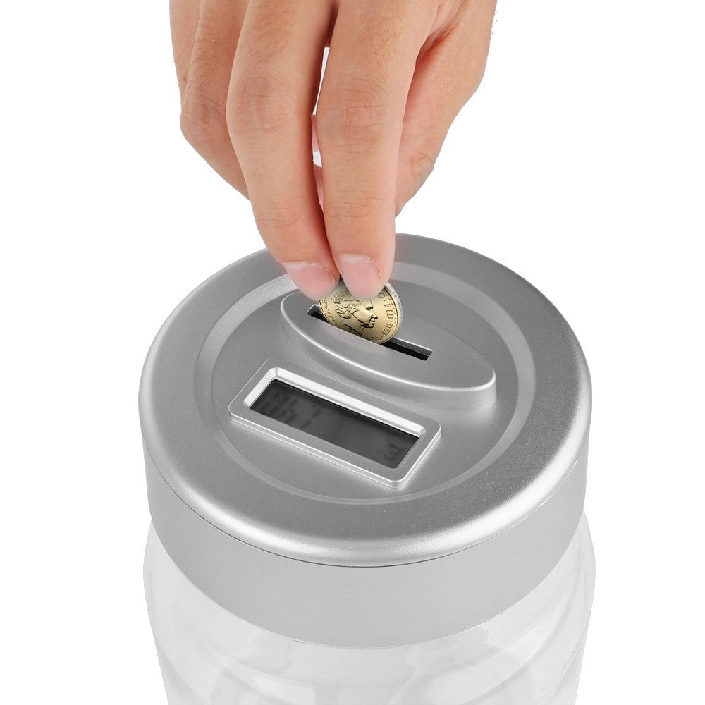 Trade Shop - Salvadanaio Con Contamonete Automatico Forma Barattolo Display Lcd Money Box Lcd -