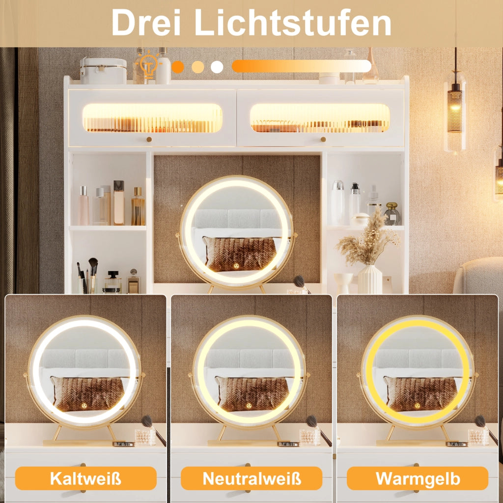TOELETTA con specchio LED 120x40x160 cm Bianco MDF e vetro