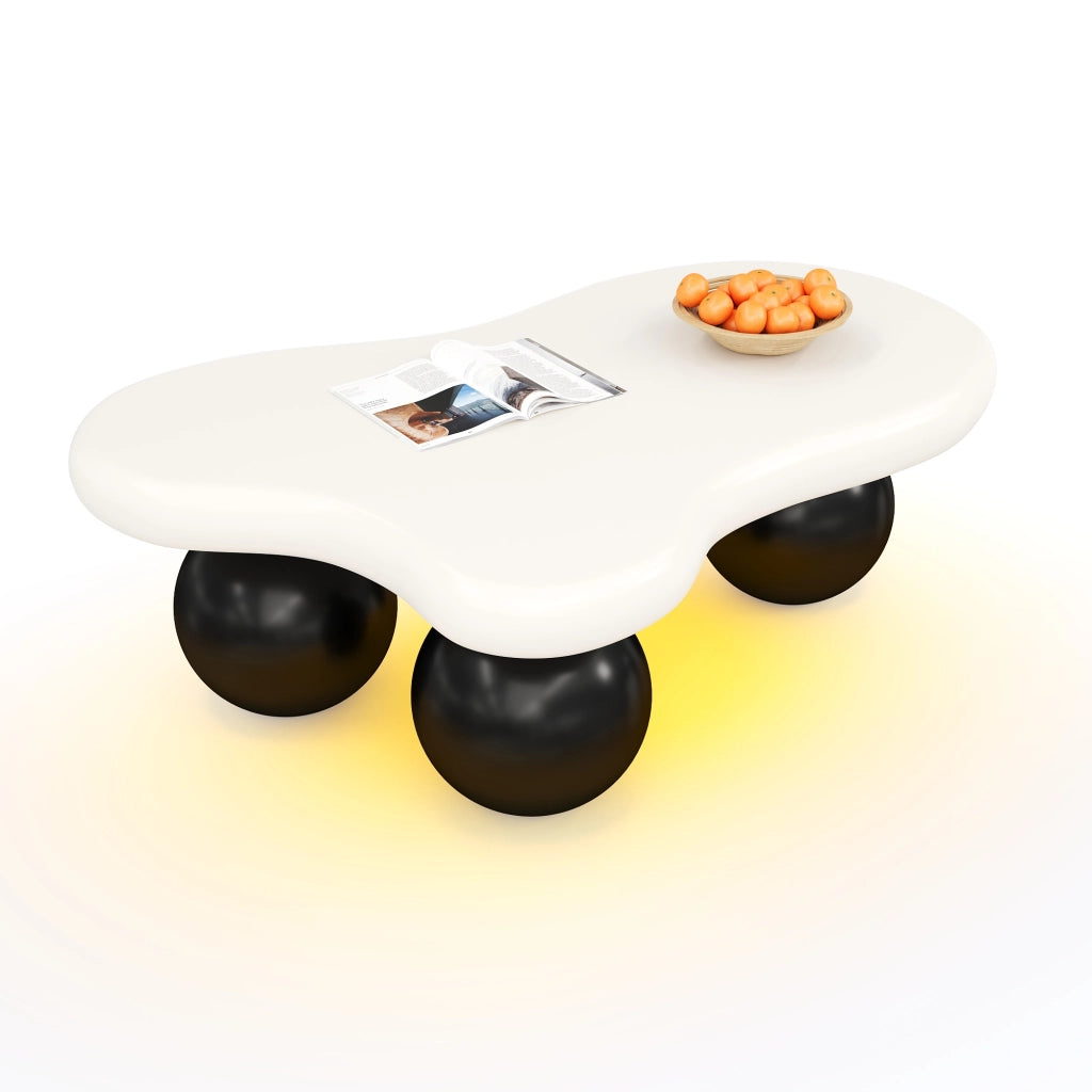 Tavolino da caff¨¨ Cloud Style con LED RGB, design a forma di nuvola, MDF, nero e bianco