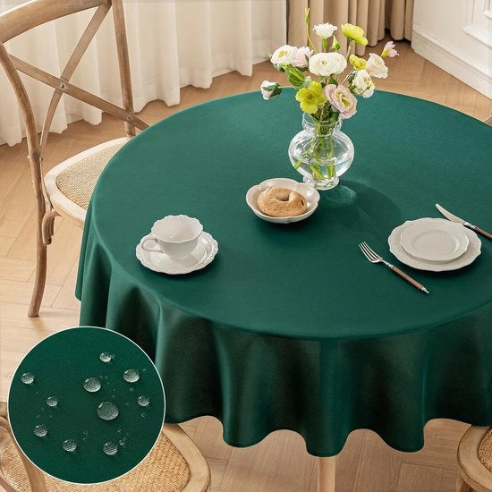 Tavolo Rotondo Coperta di Poliestere Verde, Diametro 160cm Coperte da Tavolo Lavabili Coperta da Tavolo con Effetto Lotus, Resistente all'Acqua con Effetto Lotus, Resistente ai Graffi per Ambiente Domestico, Matrimoni, Feste