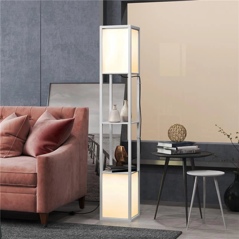 LAMPADA DA TERRA MODERNA CON 2 PARALUMI E 2 RIPIANI PER LAMPADINE E27 MAX 40W 26X26X156 CM BIANCO