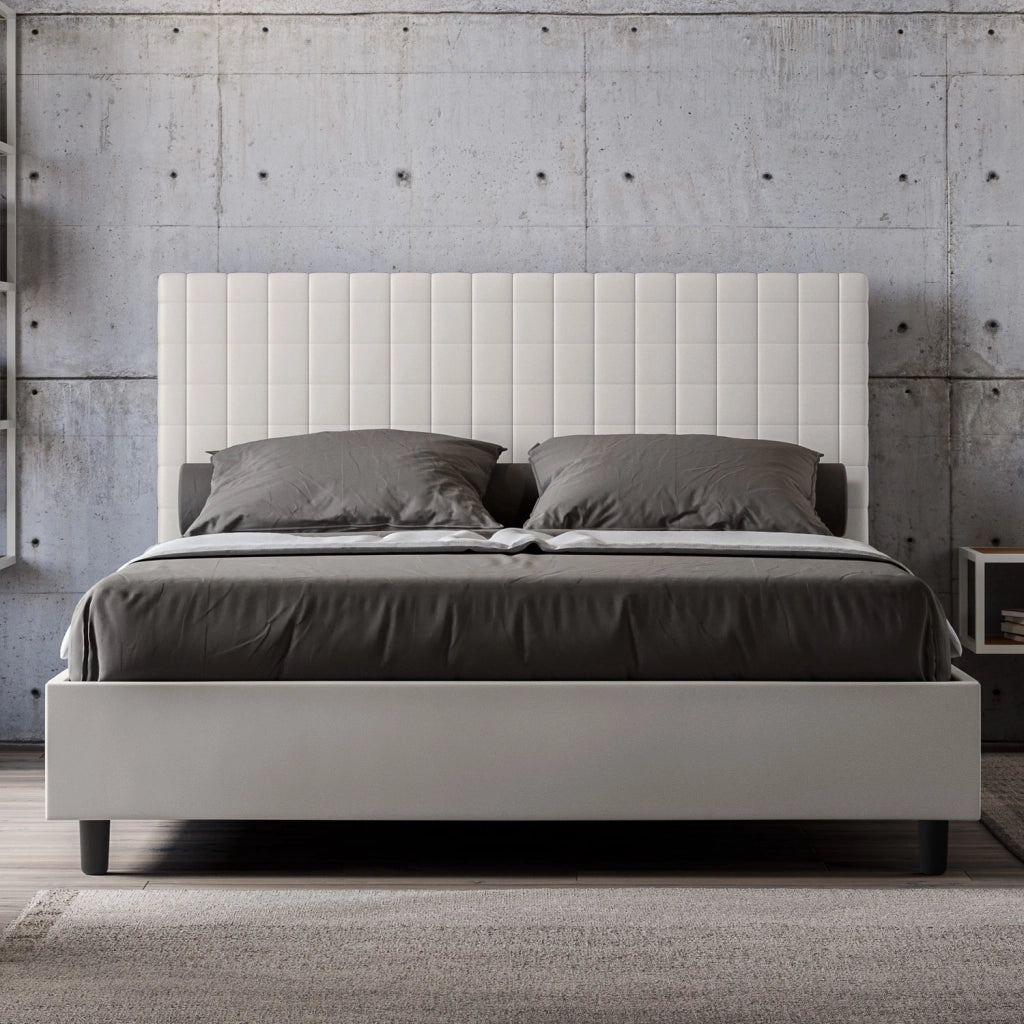 BS COM Letto matrimoniale con rete imbottito 160x190 similpelle bianco