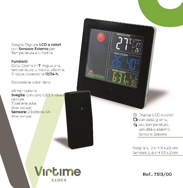 Orologio Sveglia Schermo LCD con Data e Meteo 12 x 11 cm